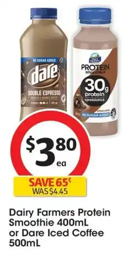 Coles Dairy Farmers Protein Smoothie or Dare Iced Coffee offer