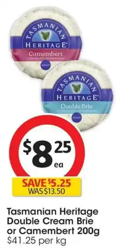 Coles Tasmanian Heritage Double Cream Brie or Camembert offer