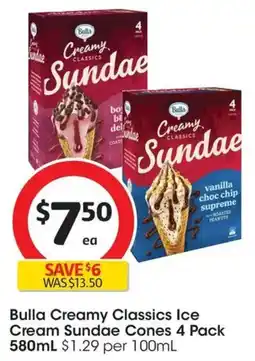 Coles Bulla Creamy Classics Ice Cream Sundae Cones offer