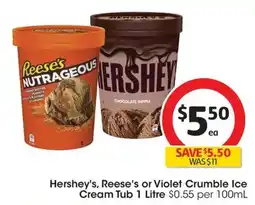 Coles Hershey's, Reese's or Violet Crumble Ice Cream Tub offer