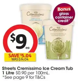 Coles Streets Cremissimo Ice Cream Tub offer