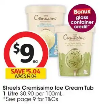 Coles Streets Cremissimo Ice Cream Tub offer