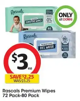 Coles Rascals Premium Wipes 72 Pack-80 Pack offer