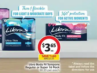 Coles Libra Body Fit Tampons Regular or Super 16 Pack offer