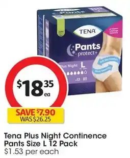 Coles Tena Plus Night Continence Pants Size L 12 Pack offer