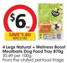 Coles 4 Legs Natural + Wellness Boost Meatballs Dog Food Tray offer