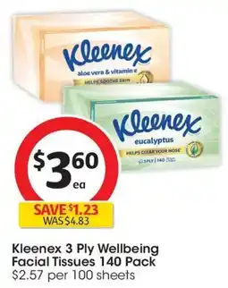 Coles Kleenex 3 Ply Wellbeing Facial Tissues 140 pack offer