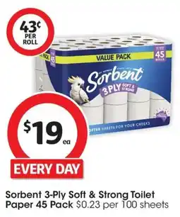 Coles Sorbent 3-Ply Soft & Strong Toilet Paper 45 Pack offer