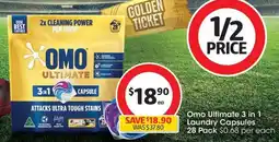 Coles Omo Ultimate 3 in 1 Laundry Capsules 28 Pack offer