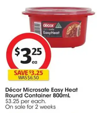 Coles Décor Microsafe Easy Heat Round Container offer