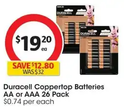 Coles Duracell Coppertop Batteries AA or AAA 26 Pack offer
