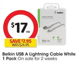 Coles Belkin USB A Lightning Cable White 1 Pack offer