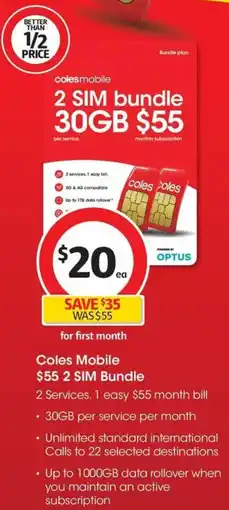 Coles Coles Mobile $55 2 SIM Bundle offer