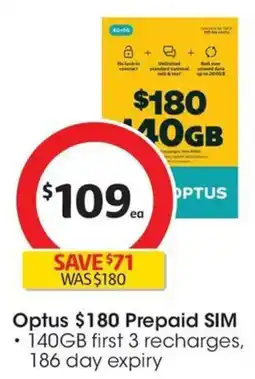 Coles Optus $180 Prepaid SIM offer