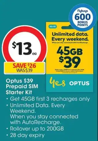 Coles Optus $39 Prepaid SIM Starter Kit offer