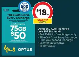 Coles Optus $50 AutoRecharge only SIM Starter Kit offer