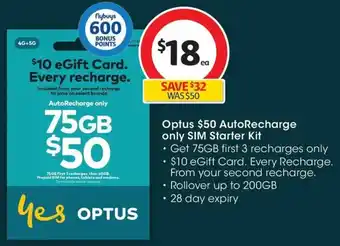 Coles Optus $50 AutoRecharge only SIM Starter Kit offer