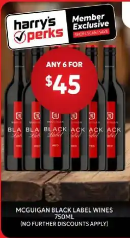 Harry Brown Mcguigan black label wines offer