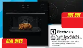 Electrolux 60cm Pyrolytic Oven with Added Steam and Food Probe, 22 Function, 700 Series - Black