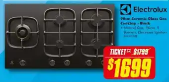 Electrolux 90cm Ceramic Glass Gas Cooktop - Black