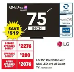 Harvey Norman LG 75" QNED86B 4K" Mini LED evo AI Smart TV offer