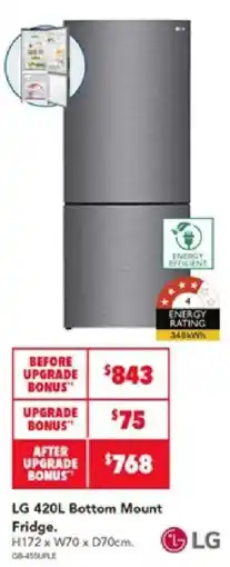 Harvey Norman LG 420L Bottom Mount Fridge offer