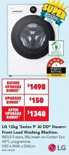 Harvey Norman LG 12kg 'Series 9' AI DD® Steam+ Front Load Washing Machine offer