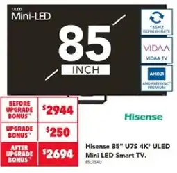Harvey Norman Hisense 85" U7S 4K" ULED Mini LED Smart TV offer