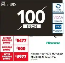 Harvey Norman Hisense 100" U7S 4K" ULED Mini LED AI Smart TV offer