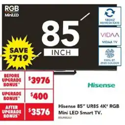 Harvey Norman Hisense 85" UR8S 4K' RGB Mini LED Smart TV offer