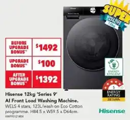 Harvey Norman Hisense 12kg 'Series 9' AI Front Load Washing Machine offer