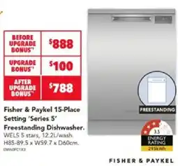 Harvey Norman Fisher & Paykel 15-Place Setting 'Series 5' Freestanding Dishwasher offer