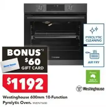Harvey Norman Westinghouse 600mm 10-Function Pyrolytic Oven offer