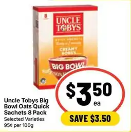 Ritchies Uncle Tobys Big Bowl Oats Quick Sachets offer