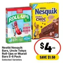 Ritchies Nestlé Nesquik Bars, Uncle Tobys Roll-Ups or Muesli Bars offer