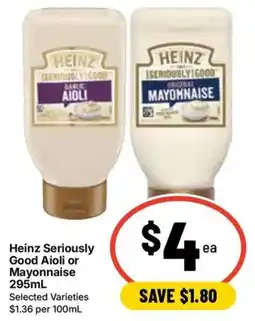 Ritchies Heinz Seriously Good Aioli or Mayonnaise offer