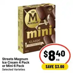 Ritchies Streets Magnum Ice Cream 4 Pack or Mini 6 Pack Selected Varieties offer