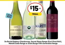 Ritchies De Bortoli Buttery Chardonnay, Secret Stone Range, Maretti Italia Range or Grant Burge Fifth Generation Range offer