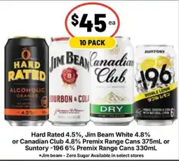 Ritchies Hard Rated, Jim Beam White, Canadian Club, Suntory -196 offer