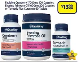Star Discount Chemist Faulding Cranberry 17000mg 100 Capsules, Faulding Evening Primrose Oil 1000mg 200 Capsules or Faulding Turmeric Plus Curcumin offer
