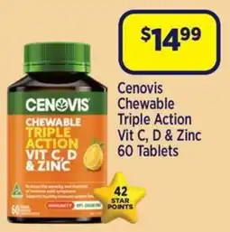 Star Discount Chemist Cenovis Chewable Triple Action Vit C, D & Zinc offer