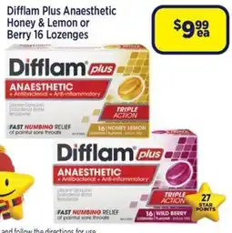 Star Discount Chemist Difflam Plus Anaesthetic Honey & Lemon or Berry 16 Lozenges offer