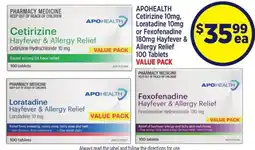 Star Discount Chemist APOHEALTH Cetirizine 10 mg, Loratadine 10mg or Fexofenadine 180mg offer