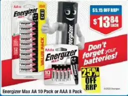 Chemist Warehouse Energizer Max AA 10 Pack or AAA 8 Pack offer