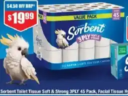 Chemist Warehouse Sorbent Toilet Tissue Soft & Strong 3PLY offer