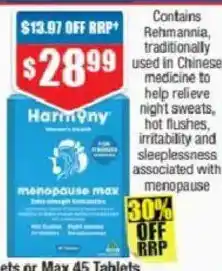 Chemist Warehouse Harmony menopause max offer