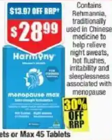 Chemist Warehouse Harmony Menopause Max offer