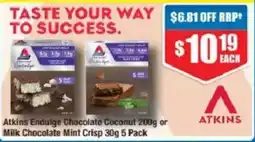 Chemist Warehouse Atkins Endulge Chocolate Coconut or Milk Chocolate Mint Crisp offer