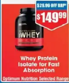 Chemist Warehouse Optimum Nutrition Whey Protein Isolate for Fast Absorption offer