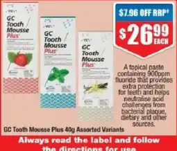 Chemist Warehouse GC Tooth Mousse Plus 40g Assorted Variants offer